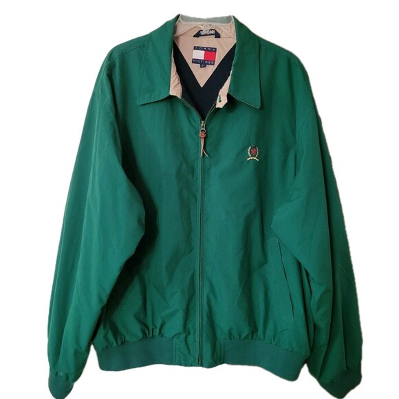 Vtg 90s Tommy Hilfiger Harrington Jacker Mens XL Green Logo Crest Zip Up Y2K - Picture 1 of 15